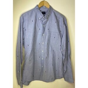 J Crew Flex Button Down Shirt Mens Large Blue Sailboat Print Long Sleeve Cotton
